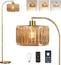 Gold Floor Lamp for Living Room,Bedroom,Mid Century Modern Standing Lamp with Remote,Dimmable Brass Tall Lamp Glass Lamp Vintage Retro Arc Floor Lamps Flower Floor Light Boho Bohemian