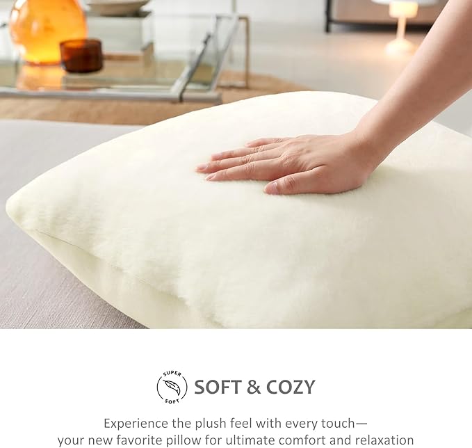 Pallene Faux Fur Plush Lumbar Throw Pillow Covers 12x20 Set of 2, Soft Fluffy Couch Pillow Covers for Living Room, Cream White