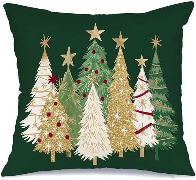 AACORS Christmas Pillow Cover 20X20 Inch Watercolor Christmas Tree Stars Decoration Holiday Farmhouse Winter Pillow Case for Sofa Couch Decor（Green） AA366-20
