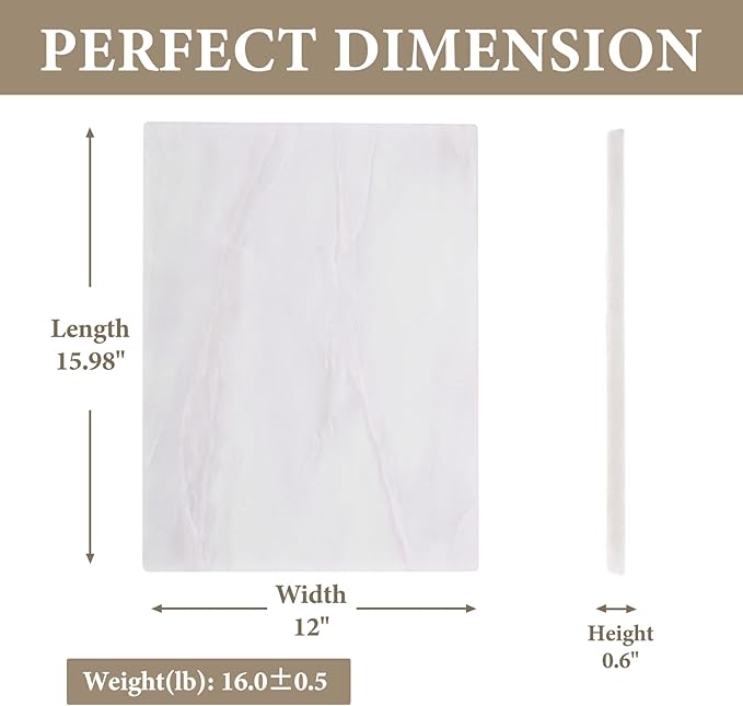 Koville African Natural Marble Cutting Board for Kitchen, 16x12inch Large Hand Crafted Marble Slab for Cheese, Charcuterie, Pastry Board - Wedding Gift, House Warming Gift