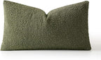 MIULEE Textured Boucle Throw Pillow Cover Olive Green Accent Solid Lumbar Spring Pillow Case Decorative Soft Pack of 1 Couch Cushion Chair Sofa Bedroom Livingroom Home Decor,12x20 Inch