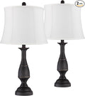 Regency Hill Ben Rustic Farmhouse Traditional Table Lamps 25" Tall Set of 2 Dark Bronze Metal Candlestick White Softback Drum Shade for Bedroom Living Room House Bedside Nightstand Office
