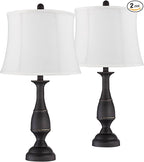 Regency Hill Ben Rustic Farmhouse Traditional Table Lamps 25" Tall Set of 2 Dark Bronze Metal Candlestick White Softback Drum Shade for Bedroom Living Room House Bedside Nightstand Office