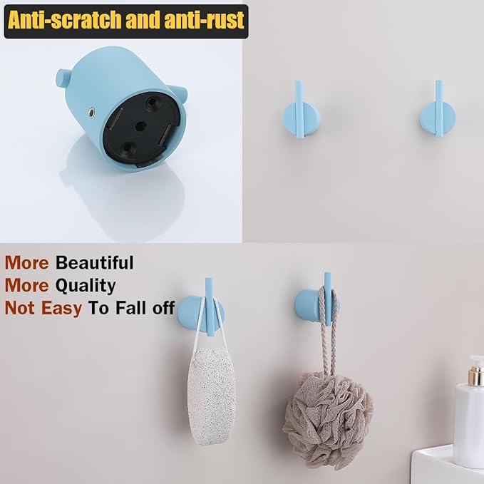 RANDOM Clear Sky Blue Towel Hooks for Bathrooms Round Shower Hooks Stainless Steel Wall Mount Coat Hook.96068-8CKB