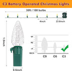 Brightever C3 Battery Operated Christmas Lights, 35FT 100LED Battery Powered Outdoor Christmas Lights with Timer & 8 Lighting Modes, Fairy Lighting for Garden House Tree Decoration, Warm White, 1-Pack