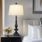 29" Black Modern Table Lamps Set of 2, Industrial Touch Control 3-Way Dimmable Bedside Lamp with USB C+A Ports, Metal Nightstand Lamps for Living Room Bedroom Office Home(2 LED Bulbs Included)