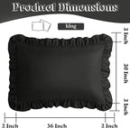 KKJIAF Ruffle Pillow Cases King Size Set of 2, Ruffled Pillow Covers with Envelope Closure, Wrinkle Resistant Pillowcases 20" x 36", Ruffled Pillow Shams, Black