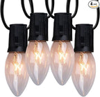 C9 Clear Christmas String Lights, Outdoor Christmas Lights String, Hanging Roofline Lights, Patio Lights for Outdoor Decor, Black Wire, 100 Feet
