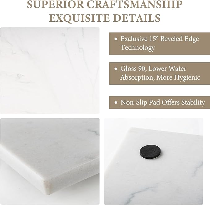 Koville Brazilian Natural Marble Cutting Board for Kitchen, 16x12inch Large Hand Crafted Marble Slab for Cheese, Charcuterie, Pastry Board - Wedding Gift, House Warming Gift