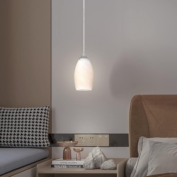 3 Pack 1 Light Indoor Mini Hanging Kitchen Island Pendant Lamps 4.75" Handcrafted Frosted Glass Chandelier Shade Brushed Nickel Finish Bar Dining Room Over Sink