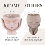 Face Planter Pots for Indoor Plants, Resin Cute Face Flower Pot for Indoor Outdoor Plants with Drainage Hole, Closed Eyes 5.3" Dia 6.3" Tall