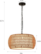 Boho Chandeliers for Dining Room,Rattan Chandeliers with Fabric Shade,Farmhouse Dining Room Light Fixtures,Kitchen Island Lighting 5-Lights Hand Woven Drum Chandelier,18 in,UL Listed