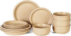 GZG Vintage Series - Ceramic Dinnerware Set for 4, 12 Pieces Stoneware Plates and Bowls Set, Lead-Free, Handcrafted Dishes Set, Microwave & Dishwasher Safe - Warm Apricot