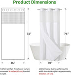 Stall No Hooks Needed White Shower Curtain with Snap-in Fabric Liner Set,Linen Textured Hotel Luxury Decor Shower Curtains for Bathroom with Mesh Top Window,Waterproof & Washable,36Wx74H,