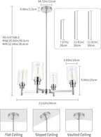 Brushed Nickel Chandeliers for Dining Room Farmhouse Chandelier Fixture with Clear Glass Shades 4 Light Kitchen Island Lighting Pendant Light Fixture for Dining Room Living Room Bedroom
