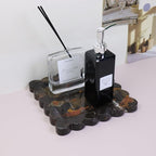 Square Marble Decorative Tray with Scalloped Edge, Luxury Natural Stone Bathroom Vanity Tray, Dresser Top Perfume Coffee Home Kitchen Sink Tray, Key Trinket Ring