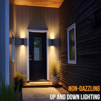 wowlite Outdoor Wall Light with Dusk to Dawn Sensor, 6000K Cool Light LED Up Down Sconce, Waterproof 13" Modern Square Matte Black Exterior Light Fixture Wall Mount for Porch Patio Garage, ETL Listed