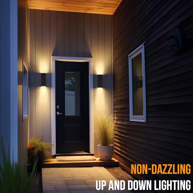 wowlite Outdoor Wall Light with Dusk to Dawn Sensor, 6000K Cool Light LED Up Down Sconce, Waterproof 13" Modern Square Matte Black Exterior Light Fixture Wall Mount for Porch Patio Garage, ETL Listed