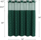 No Hooks Boho Dark Green Woven Fabric Shower Curtain 72 x 74 Modern Farmhouse, Tufted Chevron Striped Shabby Chic Textured, Minimalist Hookless Shower Curtains for Bathroom, Hotel Decor
