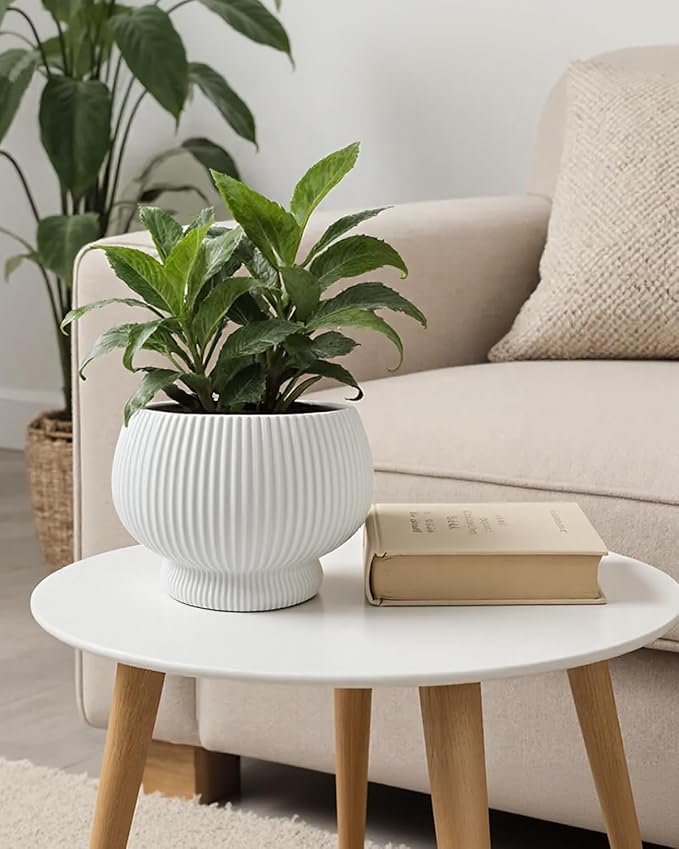 OXART 9.4 Inch Plant Pots, Ceramic Planters for Indoor Plants, Outdoor Flower Pots for Plants with Drainage Holes, Decorative Pot for Flowers & Herbs, No Trays, White