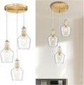 Emliviar Brushed Gold Pendant Light, 3-Light Seeded Glass Chandelier, Modern Pendant Lights for Kitchen Island, DYE286G2-3 BG