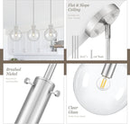 Brushed Nickel Pendant Lights Kitchen Island, 1-Light 8" Large Globe Glass Hanging Light Fixtures with Clear Glass, Modern Kitchen Pendant Lighting Over Island for Sink Bathroom, OS-JJ528-1PBN