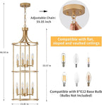 Foyer Chandeliers for High Ceilings, Lantern Tiered Gold Chandelier Light Fixture Metal Modern Farmhouse Pendant Lights for Kitchen Island Entryway Staircase Living Room Dinning Room (Gold)