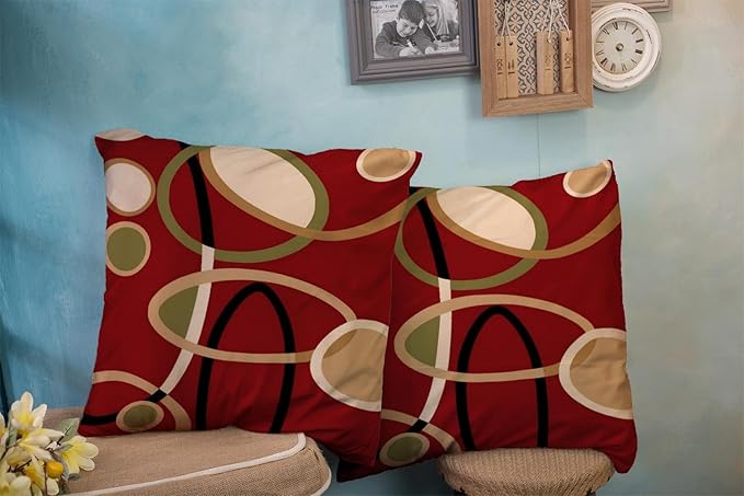 CAPSCEOLL Red Tan Black Geometric Circle Printing Decorative Throw Pillow Case 18X18Inch 2PCS Home Decoration Pillowcase Zippered Pillow Covers Cushion Cover