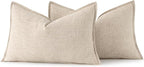 MIULEE Decorative Linen Lumbar Pillow Covers 12x24 Inch Natural Beige Boho FarmhouseNeutral Christmas Couch Throw Pillows for Bed Pack of 2 Accent Modern Pillowcase Sofa Livingroom Home Decor