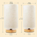 Small Bedside Table Lamp for Bedroom set of 2,Minimalist Wood Base & Round Fabric Shade,Mini Cute Cozy Warm Nightstand Boho Lamp set, Study Desk Night Stand Light for Room, Dorm,Nursery,Living Room