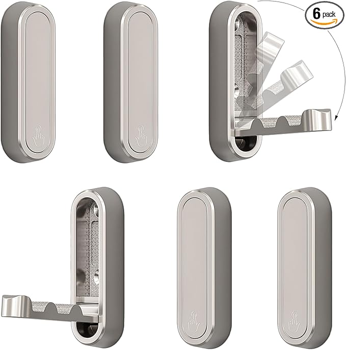 6PCS Folding Coat Hook, Heavy Duty Wall Hooks Made of Zinc Alloy, Foldable Wall Hooks for Hanging Coats, Scarves, Hats, Bathrobes, Keys, Bags (Silver)