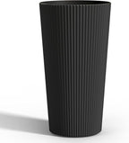 FONTOI 23.6" Tall Planter for Outdoor Plants Set of 2 Large Outdoor Plastic Striped Flower Pots, Front Porch Furniture, Garden Pots, Decorative Planters for Indoor/Outdoor, Patio, Balcony, Black