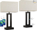 Nightstand Table Lamps for Bedrooms Set of 2 - Touch Bedside Lamp with USB C+A, 3 Way Dimmable Living Room Lamps for End Tables Set of 2, Modern Night Stand Lamps for Bed Side Guest Room(Cream)