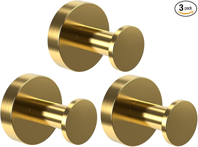 Epock Towel Hooks for Bathrooms Set of 3, Screw-in Stainless Steel Robe Coat Clothes Hook Bathroom & Kitchen Round Style Wall Hooks Rustproof-Blushed Gold