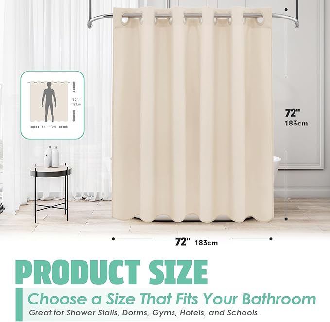 Hookless Linen Textured Shower Curtain Set, Hotel Luxury Style Cream Shower Curtain with See Through Top Window, Machine Washable & Water Repellent, 72W x 72L