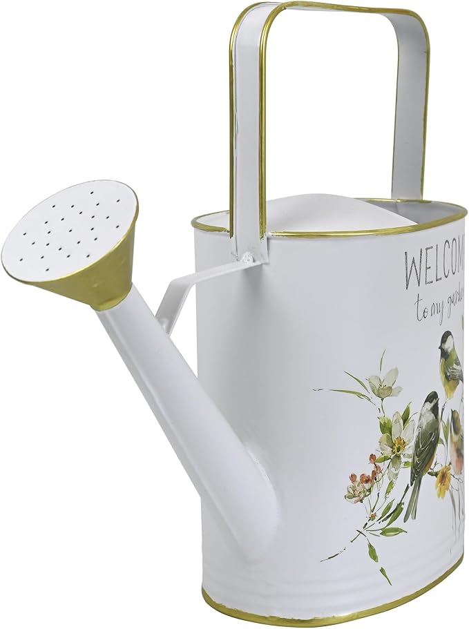 Metal Watering Can with Handle Rustic Farmhouse Watering Can Flower Pot Decorative Planter for Indoor Outdoor Garden Balcony Courtyard (White)