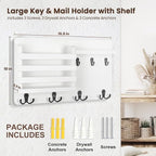 Nekon Mail Holder for Wall Mail Organizer with Key Hooks Hallway Farmhouse Decor Letter Sorter Made of Natural Wood with Floating Shelf and Flush Mount Hardware (16.8Inch x 10Inch x 3.2Inch)