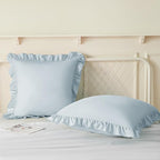 KKJIAF Ruffle Pillow Cases 24x24 Inches, Dusty Blue Square Ruffled Pillow Covers Set of 2, Microfiber Wrinkle Resistant Pillow Shams with Envelope Closure for Sofa Bed Living Room