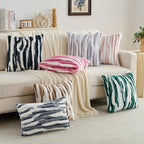 FUTEI Burgundy Decorative Throw Pillow Covers 22x22 Inch Set of 2, Soft Tie-Dye Faux Rabbit Fur Striped Texture Cushion Case, Modern Home Decor for Couch Bed Living Room