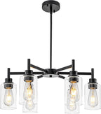 Farmhouse Chandeliers for Dining Room Matte Black Chandelier 6 Light Dining Room Light Fixture with Clear Glass Shades Gold Pendant Lights for Kitchen Island Living Room Entryway Staircase