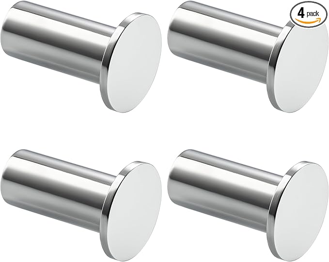 SAYAYO Chrome Towel Hooks for Bathrooms, Heavy Duty Wall Hooks for Hanging, Modern Coat Hook Robe Hook SUS 304 Stainless Steel 4 Pcs