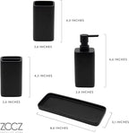ZCCZ Matte Black Bathroom Accessory Sets, 4 Pieces Bathroom Accessories Complete Set Vanity Countertop Accessory Set, Includes Lotion Dispenser Soap Pump, Tumbler, Toothbrush Holder and Tray
