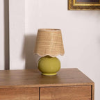 BoutiqueRugs Navarro Boho Ceramic Bedside Table Lamp for Bedroom Nightstand and Living Room - Shade Rattan - Green, Sage, Beige - 13" H