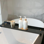 Bathroom Soap Dispenser Set, Bamboo Pumps & Tray, Lotion Dispenser, and Hand Soap Dispenser Bathroom Counter Decor. (White)
