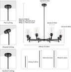 Matte Black Chandeliers for Dining Room, Farmhouse Chandeliers 8 Light Dining Room Light Fixture with Clear Glass Shades Pendant Lighting for Kitchen Island Living Room Staircase