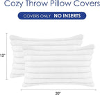 Throw Pillow Covers Decorative Faux Fur Set of 2 12x20 Inch Pillow Covers, Soft Cream White Lumbar Plush Striped Pillowcases for Couch Sofa Bed Living Room, Fluffy Cute Home Boho Accent Decor