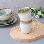 Dinnerware Set Green Stoneware 16 Pieces Service for 4, Stoneware Plates and Bowls Set Highly Chip Dishwasher Microwave Safe Dishes set