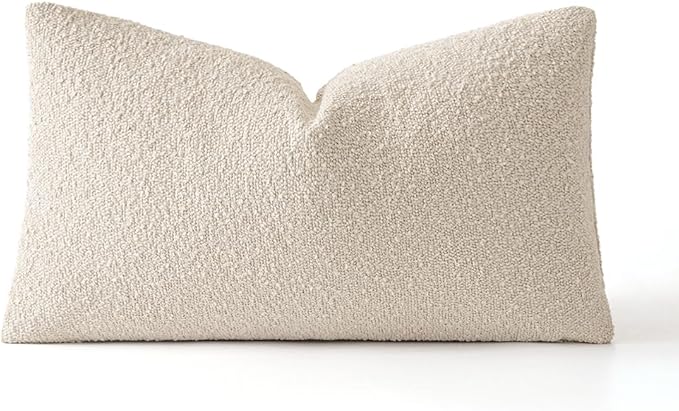 MIULEE Textured Boucle Throw Pillow Cover Beige Accent Solid Lumbar Pillow Case Decorative Soft Pack of 1 Couch Cushion Chair Sofa Bedroom Livingroom Home Decor,24x12 Inch