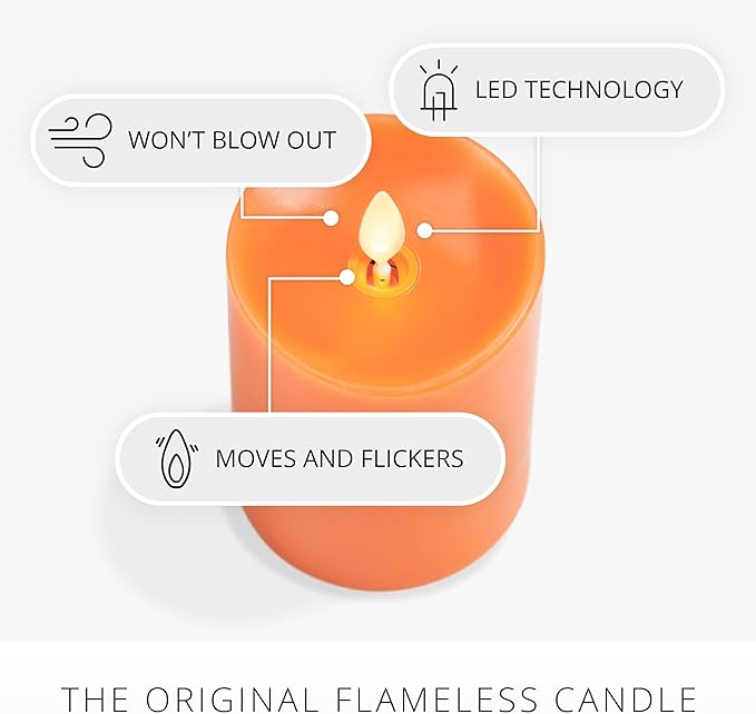 Luminara Flickering Flameless LED Candle, Battery Operated with Timer Function, Russet Orange Pillar 3"x 4.5" Inch, Real Wax Unscented Fall Home Indoor Decor, Remote Ready (Sold Separately),Melted Top