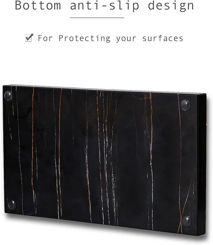 Natural Real Marble Bathroom Vanity Tray Countertop 9'' Makeup Organizer for Dresser, Guest Towel Holder Tray Napkin Holder for Bathroom (Black)